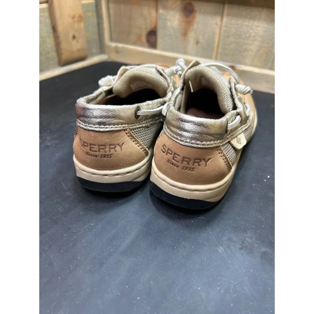 Sperry Womens Memory Foam Tan & Gold Boat Shoes Size 5.5